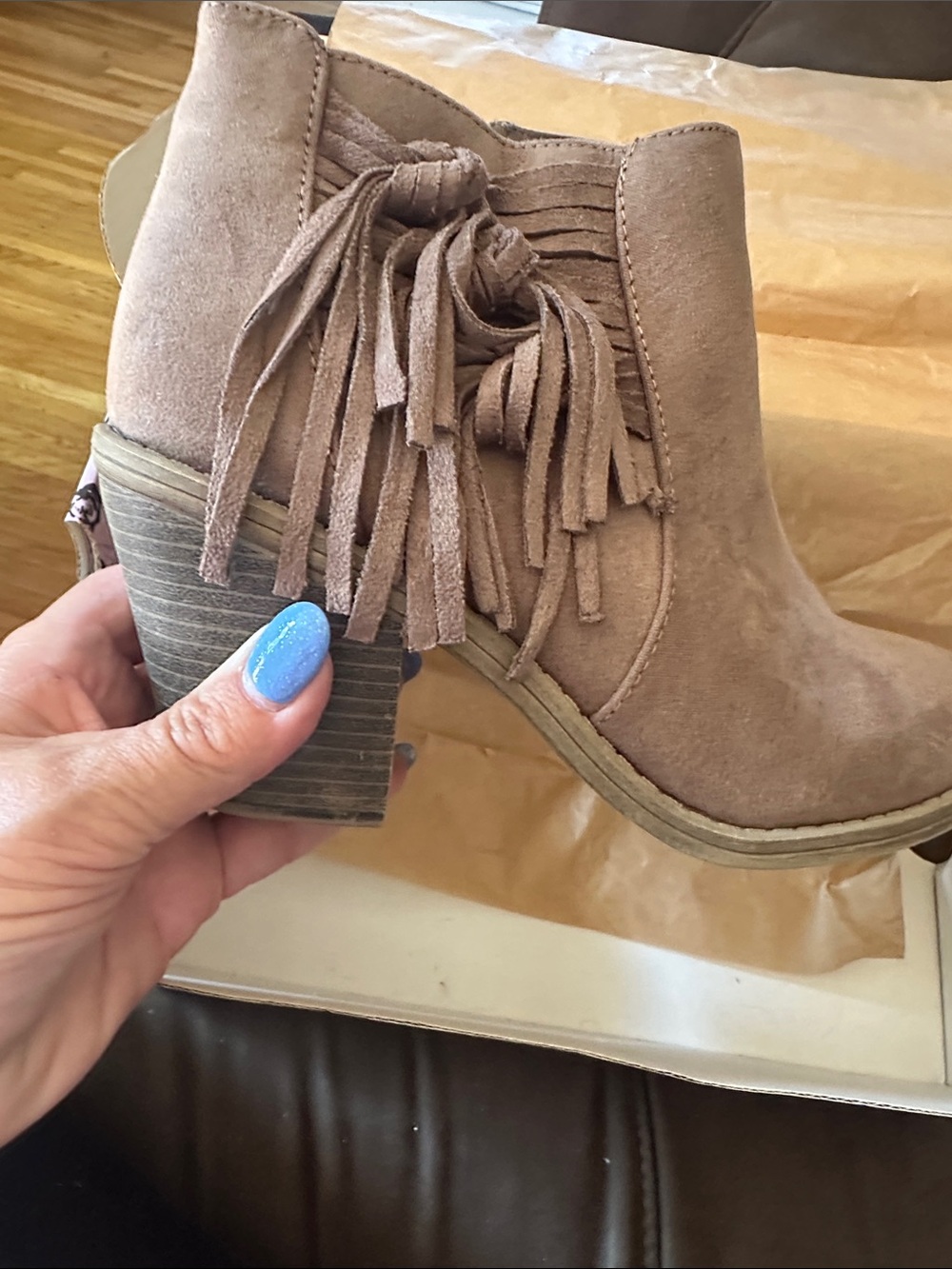 Fringe Suede Ankle Bootie in Taupe